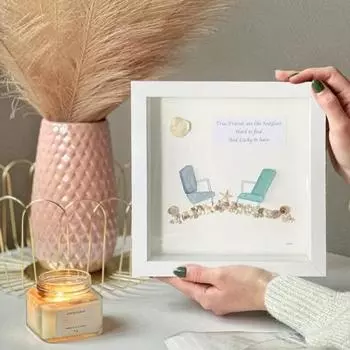 Дружба Морское стекло с деревянной рамой, пляжные стулья ручной работы из морского стекла, настенное художественное украшение, рама из морского стекла, настольное украшение, подарок друзьям красный