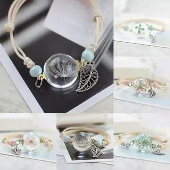 Dry Plant Bracelet Wear-resistant Unfading Sturdy Women Glass Ball Bracelet for Daily Life 1