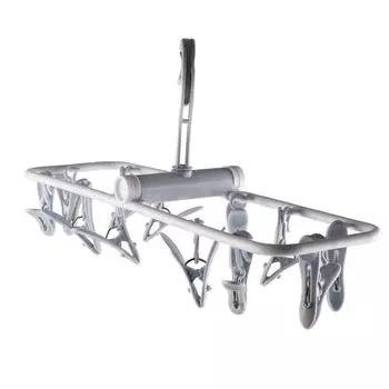 Drying Clip Rack Plastic Foldable Windproof Antiskid Underwear Sock Hanger with 12 Clips for Home