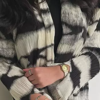 DS-1108 Элегантные и повседневные женские плиссированные рубашки с принтом – Весна/Лето 2024 Medium чёрный