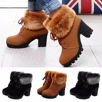 Dsawebf Зимние женские зимние сапоги Удобные ботильоны Нескользящие резиновые теплые ботинки 36 чёрный