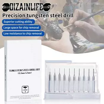 DSPIAE DB-03 Drill Bit Model DIY Tool 0.3-1.2mm Tungsten Steel Combo Set Sliver Hand Tool Hobby Accessory 10Pcs/set