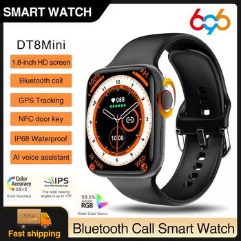 Dt8 Mini Smart Watches Series 8 NFC GPS Tracker Blue Tooth Call Iwo Smartwatch Голосовой помощник Сон Мониторинг сердечного ритма Музыка