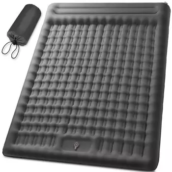 DTOETKD Воздушный коврик для 2 человек 196 x 135 x 12 Толстый и широкий размер Двухместный с подушкой для улицы Подходит для больших групп, спящих в машине 40D Нейлон ТПУ серый