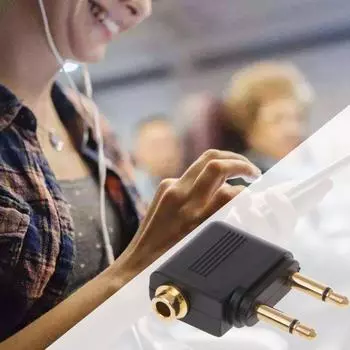 Dual 3.5mm Male to 3.5mm Female AUX Audio Jack Adapter Airplane Travel Earphone Golden Plated Converter чёрный
