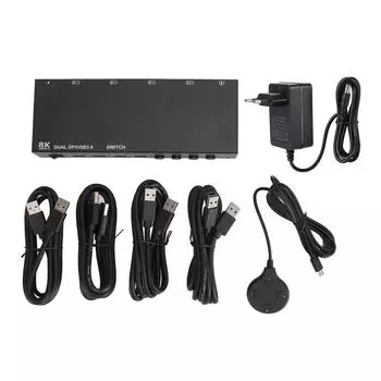 Dual DP KVM Switch 8K30Hz 4K144Hz EDID Emulator Supports Copy and Extended Display 4 in 2 Out EU Plug