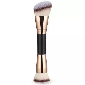 Dual-Ended Foundation & Contour Brush Nylon Bristles, Wooden Handle for All Skin Types