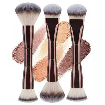 Dual-Ended Makeup Brushes Including Foundation, Contour, Powder, And Blush Brushes, As Well As Liquid Foundation Applicators And Beauty Tools.