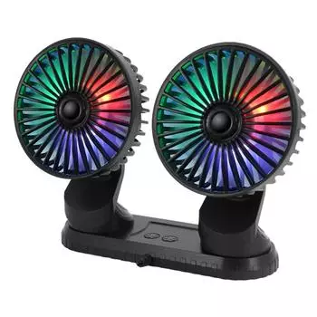 Dual Head Car Fan USB Powered with LED Lights Electric Car Fan 3 Speeds Adjustable Powerful Cooling Fan Multi-Angle Rotation CHINA
