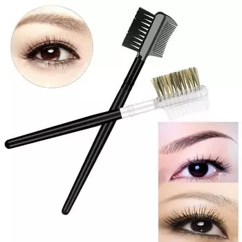 Dual Head Makeup Tool Wood Handle Eyebrow Brush Comb Makeup Brushes Eyebrow Comb Eyelash Brush чёрный