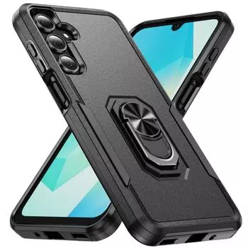 Dual Layer 2 in 1 Mobile Phone Case for Samsung Galaxy S24 Ultra Plus FE 5G Ring Cover for Galaxy S24 FE чёрный