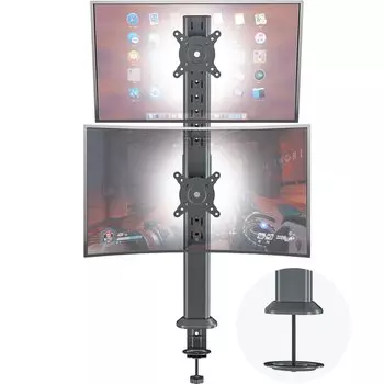 Dual Monitor Articulating Desk Mount Arm Stand Vertical Stack Screen Supports Two 13 to 34 Inch Computer Monitors with C Clamp - HD04B-002