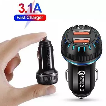 Автомобильное зарядное устройство с двумя портами USB Quick QC3.0 5V 3.1A, быстрое зарядное устройство для мобильного телефона, прикуриватель для Samsung Huawei Xiaomi Iphone белый