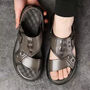 Dual-purpose sandals men s 2025 summer new Korean version of beach shoes crocodile pattern thick sole non-slip 38 серый