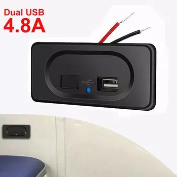 Dual USB 12V Panel Car Charger Socket 4.8A 3.1A USB Charger Outlet Panel Power Adapter 12V/24V For Camper Caravan Accessories