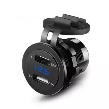 Dual USB Charger Socket Power Outlet Adapter with LED Voltmeter 12V 24V Waterproof Fast Charge for Car Boat SUV Motorcycle