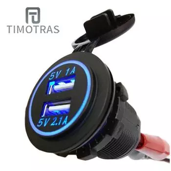 Dual USB Interface Mother Seat Car Charger with LED Indicator Light 3.1A RV/Yacht Modification Waterproof Socket чёрный