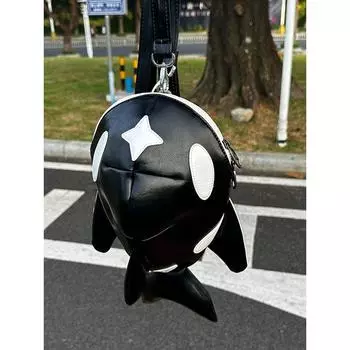 Dual-Use Version Popzoo Trendy Zoo Whale Shark Bag Small Killer Whale Bag Men s and Women s Niche Design Crossbody Bag Leather Dual-purpose Killer Whale Packet