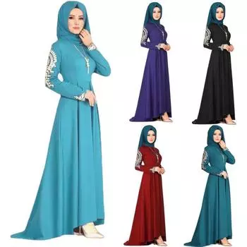 Дубай Абая Платье Мусульманские Женщины Ислам Макси Кафтан Платье Джилбаб Халат Вечеринка Рамадан S чёрный