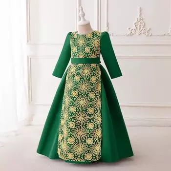 Дубай Ближний Восток Мусульманское Вышитое Платье Абая с Рукавом Средней Длины 5Y=120cm