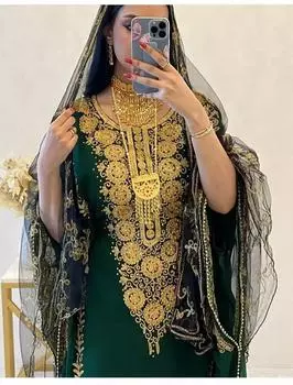 Дубай Марокканский стильный длинный исламский кафтан Абая Фараша Платье ручной работы Платье XS зелёный