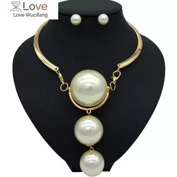 Дубайский золотой жемчуг свадебные ювелирные наборы африканские свадебные ожерелья серьги преувеличенный стиль женские модные аксессуары 40cm