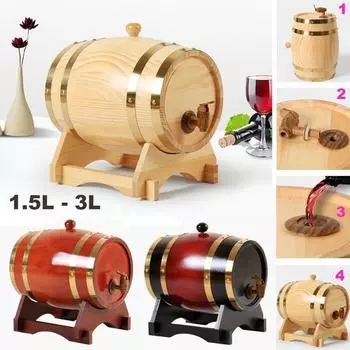 Дубовая бочка емкостью 1,5 л, 3 л, со встроенным вкладышем из алюминиевой фольги для хранения собственного виски, пива, вина, бурбона, бренди и многого другого 1.5L жёлтый