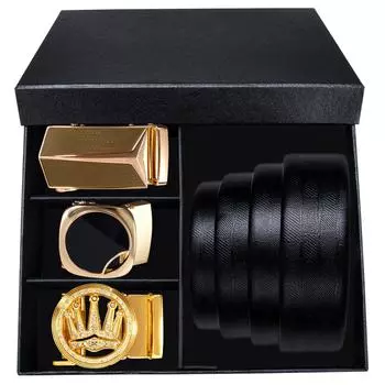 Dubulle мужские черные ремни из натуральной кожи с 4 металлическими автоматическими пряжками в упаковке ремни мужские подарки 110cm/43in чёрный