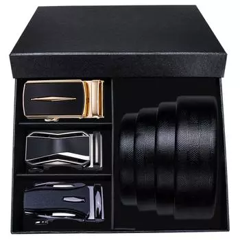 Dubulle мужские черные ремни из натуральной кожи с 3 металлическими автоматическими пряжками в коробочной упаковке мужские подарки 110cm/43in чёрный