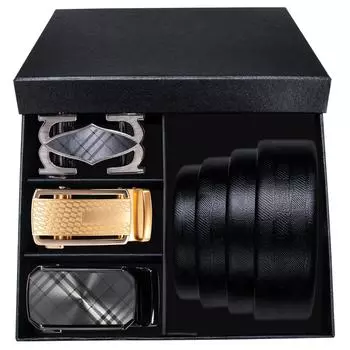 Dubulle мужской кожаный ремень с трещоткой, 4 дизайнерских автоматических пряжки, регулируемый скользящий ремень, ремень «сделай сам», элегантный подарок 110cm/43in чёрный