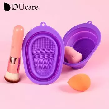 DUcare, 1 шт., щетка для макияжа, складная миска для чистки, портативная миска для мытья, пуховка для красоты, инструмент для красоты, силиконовая подушечка для скраба, чистящая подушечка Foldable Cleaning Bowl зелёный