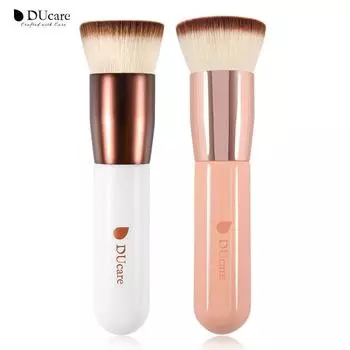 DUcare 2 шт. Кисть для тонального крема с плоским верхом Кисть кабуки Синтетическая жидкость для смешивания минеральных инструментов для макияжа Розовое золото/белая кисть для макияжа