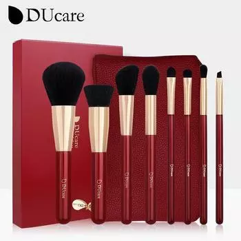 DUcare, 8 шт., набор кистей для макияжа с сумкой, тени для век, пудра, контурная кисть для макияжа, косметический набор инструментов для красоты красный