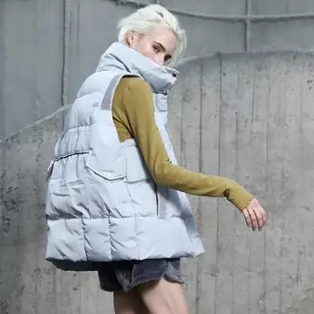 Duck down vest down jacket vest winter new European and American fashion loose large size top white duck down jacket spot M хаки