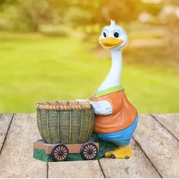 Статуэтка утки, скульптура животного, практичный износостойкий цветочный горшок, прочная фигурка для декора сада оранжевый