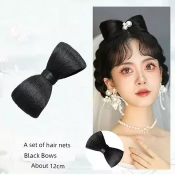 Duckbill Clip Bows Hair Strip Flower New Chinese Wig Female Bride Xiuhe Prefabricated Hair Bag Wig Hair Style Duckbill clip Bows-Nature black single