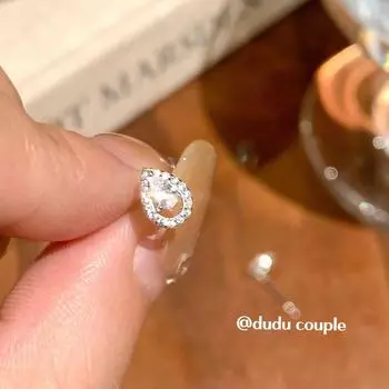Dudu Couple S999 Sterling Silver Stud Earrings Ear-Caring Accessible Luxury Fancy Super Flash Water Drop Zircon No Need to Take off Earrings for Women All-body S999 water drop earrings single pack