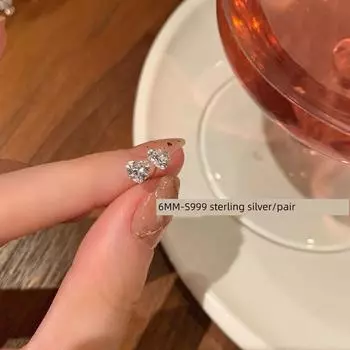 Dudu Couple Sterling Silver Niche Design Zircon S999 limited Heart stud earrings -6mm