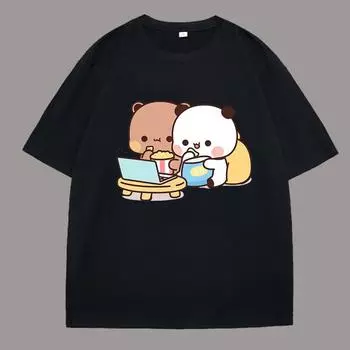 Dudu Is Making A Call To His Bubu T Shirt Women Men Couple Funny T Shirts Cute Panda Bear T-shirts Summer O Neck Loose Clothing XS