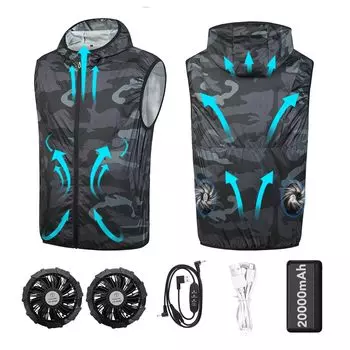 [DUDUBON] [Жилет с шляпой] Рабочая одежда с кондиционером, аккумулятор большой емкости 20000 мАч в комплекте, питание от USB, выход 5 В, 3 типа скорости ветра