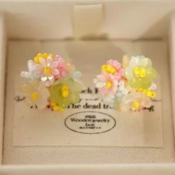 Due to Lack of Sting [Everywhere] Dopamine Flower Colors Flower Stud Earrings Female Fresh Niche Style Vacation Style Female A pair of stud earrings