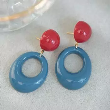 Due to Lack of Sting [Modern Times] Hong Kong Style Circle Red and Blue Together Ear Studs Mosquito Coil Ear Clip Minority All-Match Female A pair of stud earrings