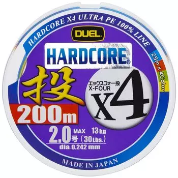 DUEL HARDCORE PE Line 2 HARDCORE X4 Метание 200 м 25 м x 4 цвета Каждая маркировка Метание H3292 Нет. 12,5 м/Черный