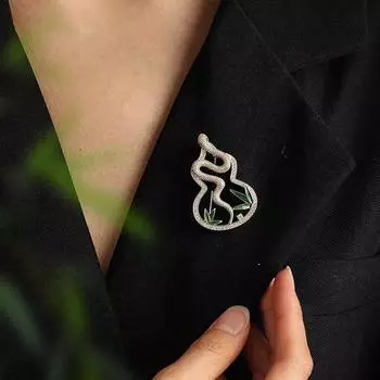 Дух Змея Двенадцать Знаков Зодиака Инкрустированная Цирконом Тыква Зеленый Бамбук Брошь Элегантная Китайская Булавка Аксессуары золотой