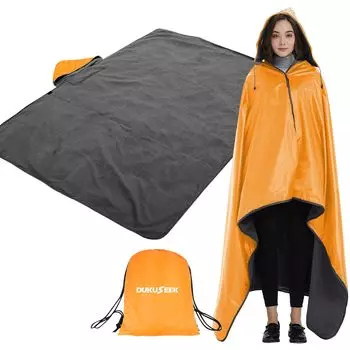 DUKUSEEK Одеяло для кемпинга 140x200см Большое 300GSM Флис 210D Водонепроницаемое Холодо- и ветрозащитное Компактное дорожное одеяло Парковая экскурсия Досуг Лист для пикника Катастрофа оранжевый