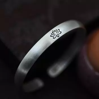 Dull All Sorrow из чистого серебра в стиле ретро, матовый браслет для ног в этническом стиле, серебро S999, древний лотос, Праджняпарамита, браслет в форме сердца Сутры для женщин Adjustable size