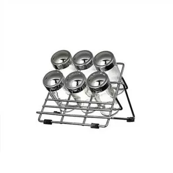 DULTON 6 Bottle Spice Rack Glass Polystyrene Chrome Plated Steel China BSP5801 CH01-K14 Body Lid Rack