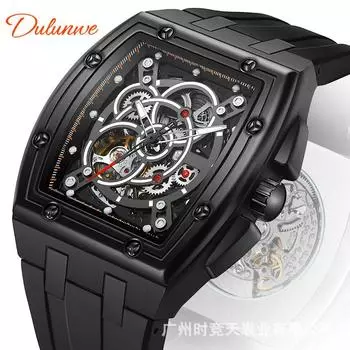 Dulunwe Trend Skeleton Gear мужские часы силиконовый ремешок автоматические механические часы 3ATM водонепроницаемые светящиеся роскошные спортивные наручные часы чёрный