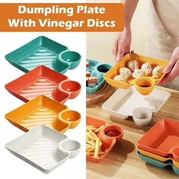 Dumpling Plates with Sauce Compartment Square Plates Tableware Plate French Fries Dining Kitchen Sushi Universal Home M3M4 зелёный