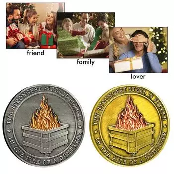 Dumpster Challenge Coin Dumpster Настольные аксессуары Двусторонний веселый медальон для сотрудников Подарки в знак признательности Офисный декор 4pcs серебряный